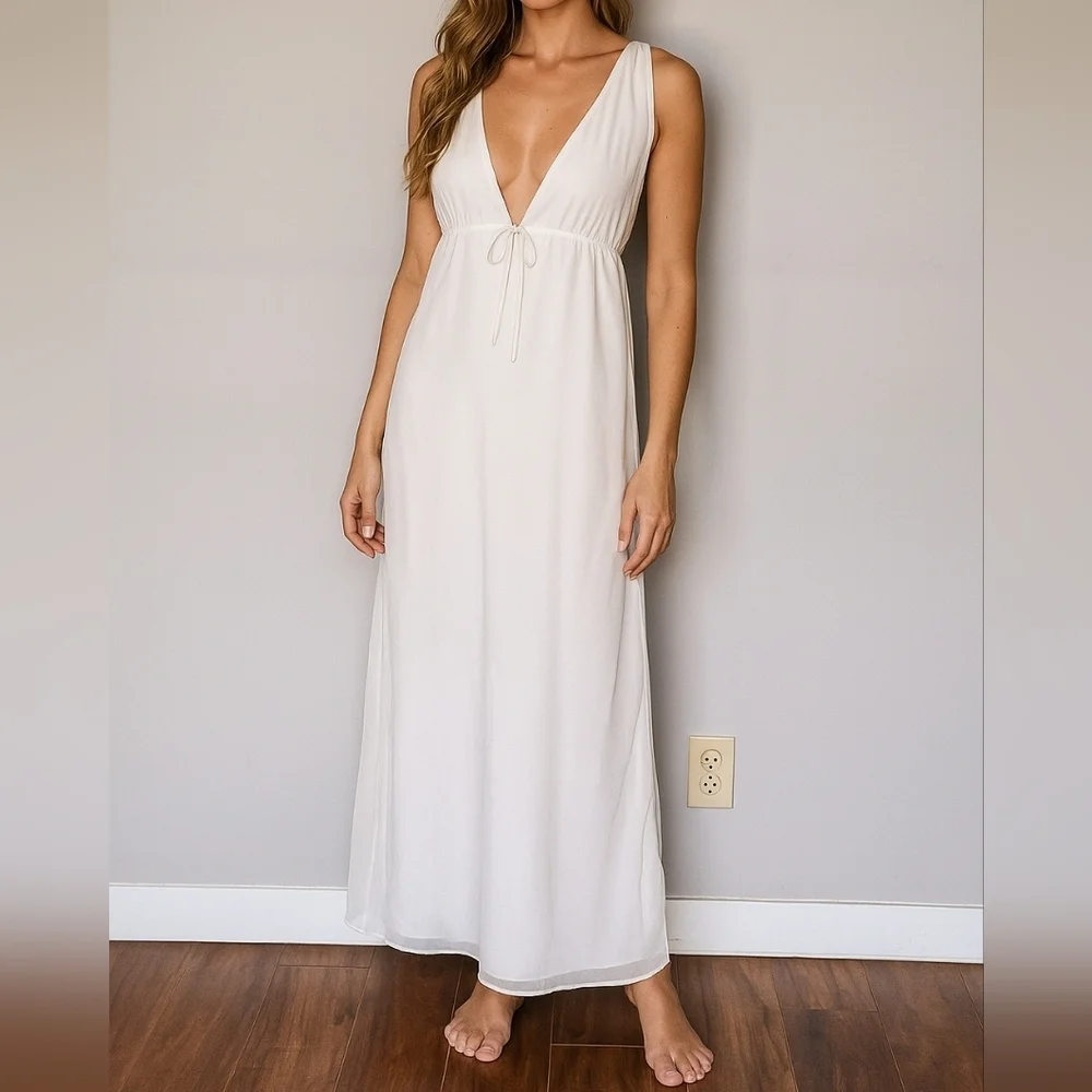 Vintage 70s Sears Sheer Nightgown Babydoll Sleeveless V-Neck Cream  28/30 (XS)